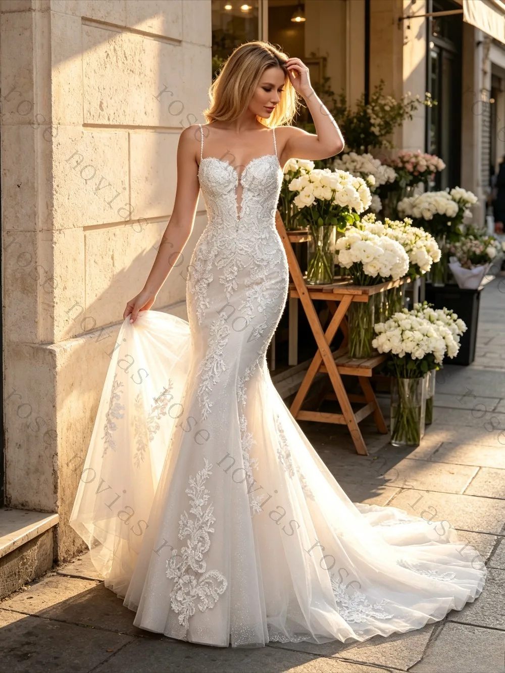 Customized 2026 Mermaid Wedding Dress with Spaghetti Straps and Sweetheart Neckline Elegant Tulle Bridal Gown with Court Train