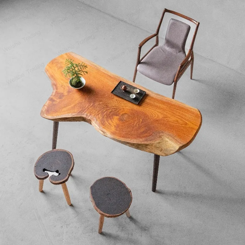 

Чайный столик для балкона из черного сандалового дерева, цельная доска, интегрированный стол-столешница в стиле Ваби-саби, нестандартной формы, из натурального дерева, художественный дизайн