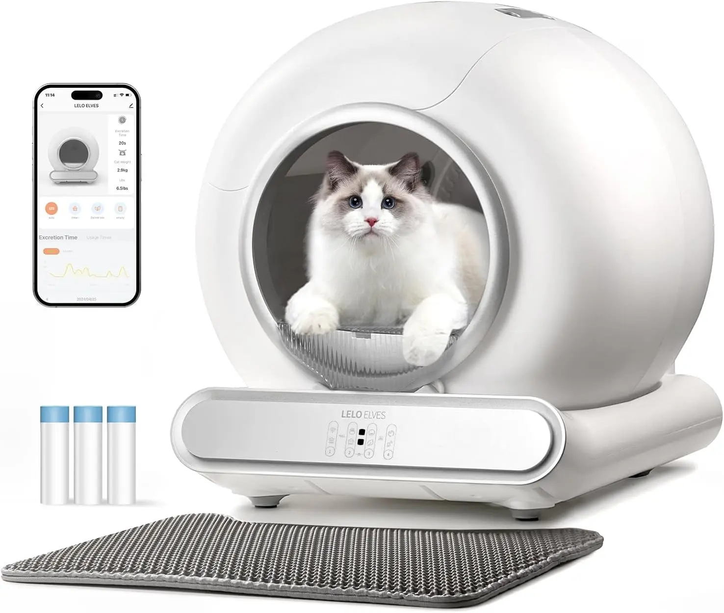 Self Cleaning Cat Litter Box, Ultra-Safe Protection Automatic Cat Litter Box, APP Control/Lower Entry/Large Capacity with 3 Roll