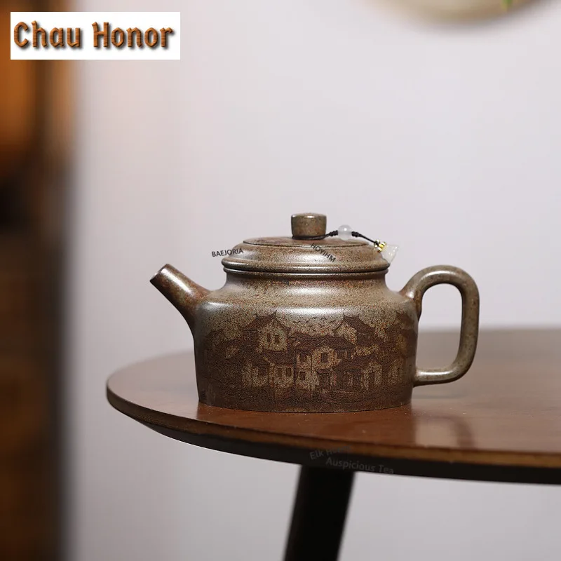 500ml Yixing Purple Clay Large Capacity Teapots Handmade Dezhong Pot Raw Ore Mud Tea Soaking Kettle With Filter Zisha Tea Set
