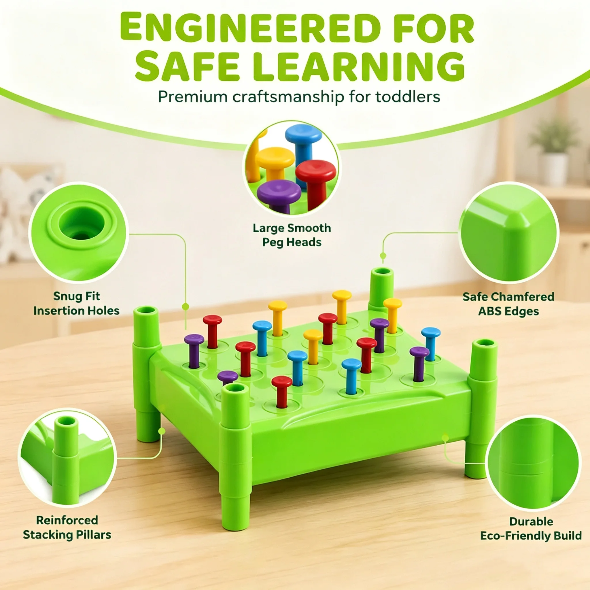 Double Sided Pound A Peg Toy Montessori Hammer Bench for Toddlers Kids Fine Motor Skills Early Learning Educational Toy Color Re