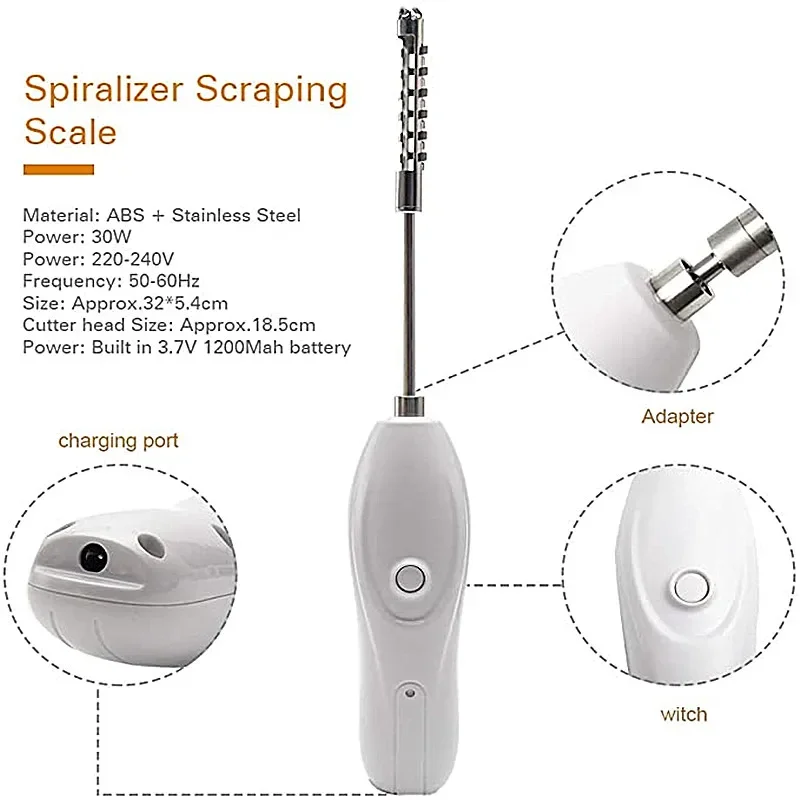 Electric Fruit Corer Electric Scale Scraper Egg Beater Rechargeable Vegetable Core Digger Remover Wear-resistant Rotating Cutter