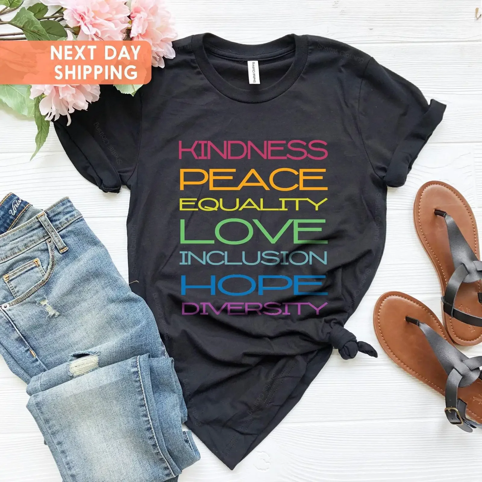 Kindness Peace Love Equality T Shirt Inclusion Matters Message vintage Washed homme Top For Everyday Wear Breathable Soft