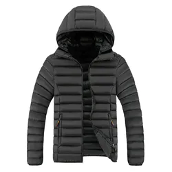 Male Autumn And Winter Thickening Cotton Soild Color Casual Warm Zipper Removable Hat Long Sleeve Vacation Outdoor Jacket