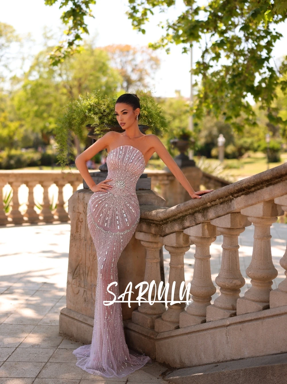 Sparkly Beaded Mirrors Evening Dress Customized Illusion Strapless Mermaid Cocktail Gown Modern Sexy Gorgeous Party Wear