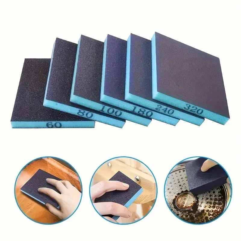 12Pcs Sanded Sponge Block - Reusable Double Size Wet and Dry Mill Pad, Fabric Material with Alumina Granules