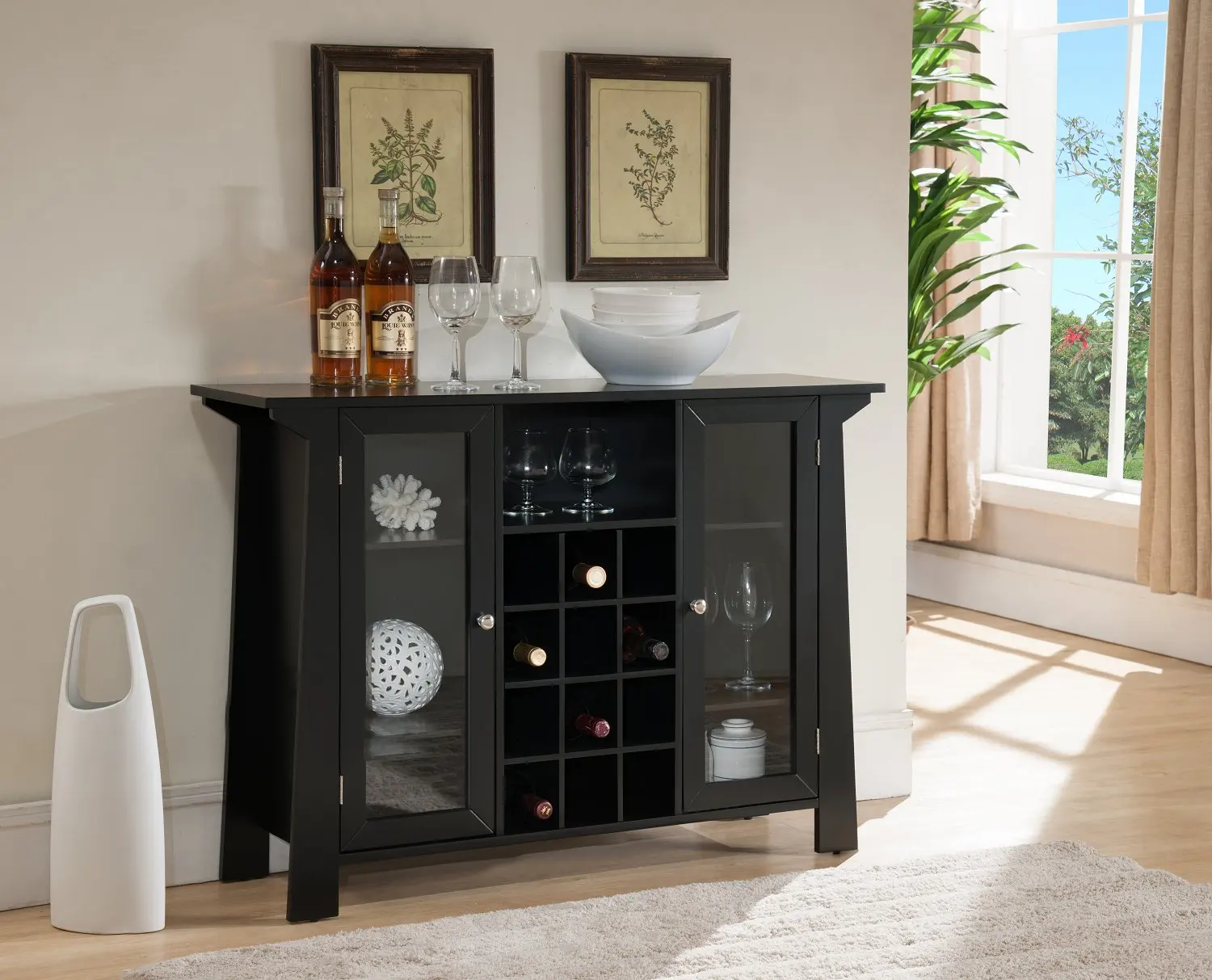 Matanuska Wood Buffet Bar Cabinet with Wine Storage, Black