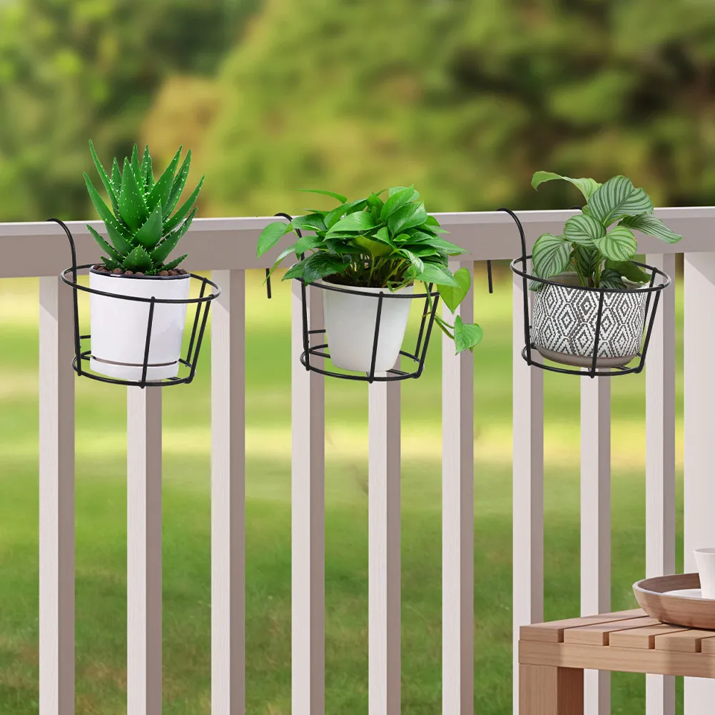 4Pcs Iron Hanging Flowerpot Rack Round Planter Basket for Outdoor Garden Patio Balcony Decorative Plant Holder Display Stand