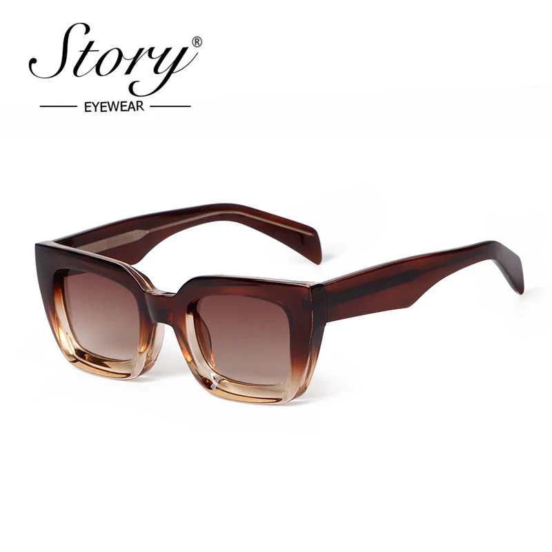 STORY Retro Thick Frame Square Sunglasses Women Men Fashion TR90 Metal Core Insert Sun Glasses Chunky Punk Shades UV400 S28080M