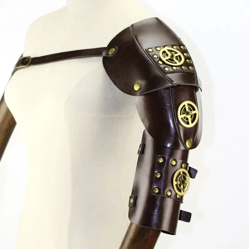 (#^.^#) 2026 New Steampunk Arm Guard Retro Gear Mechanical Medieval Cyberpunk Leather Shoulder Armor Archer Shield Pr →_→LOOK ME