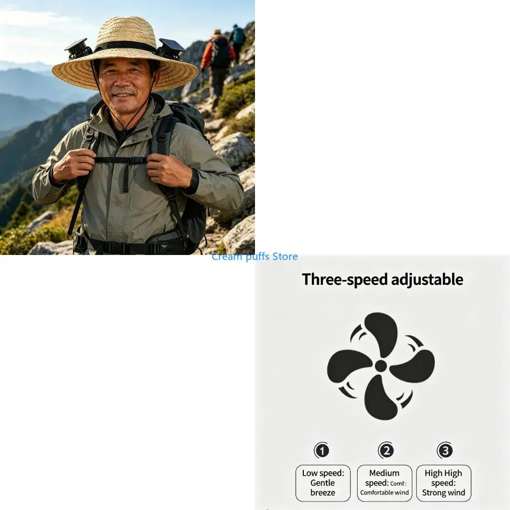 50LE Solar Charged Sun Hat With Controllable Fan Moisture Wicking Fabric For Gardening Hiking Beach Activity