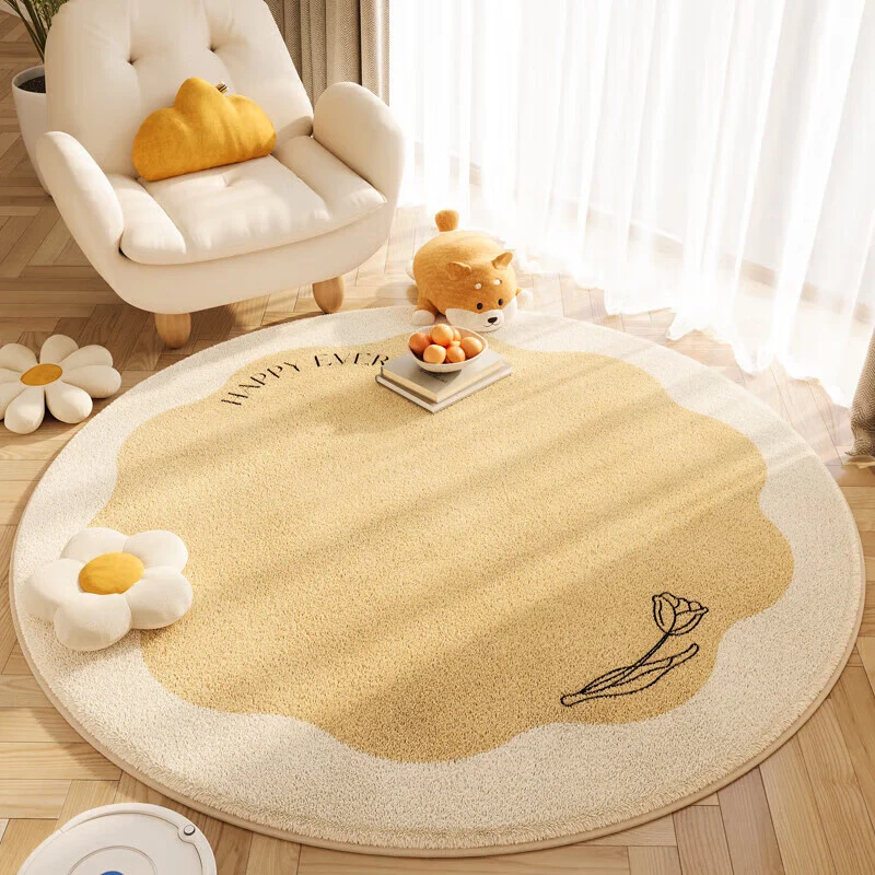 Living Room Carpet Non-slip Soft Fluffy Floor Mat Round Apple Letter Pattern Rug Bedroom Home Decoration Mats Alfombra 거실 카펫
