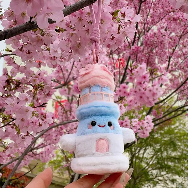 * New! Cute Cartoon Plush Cherry Blossom Deer Keychain Creative Flower Filling Doll Pendant Backpack Decoration Accessories Gift