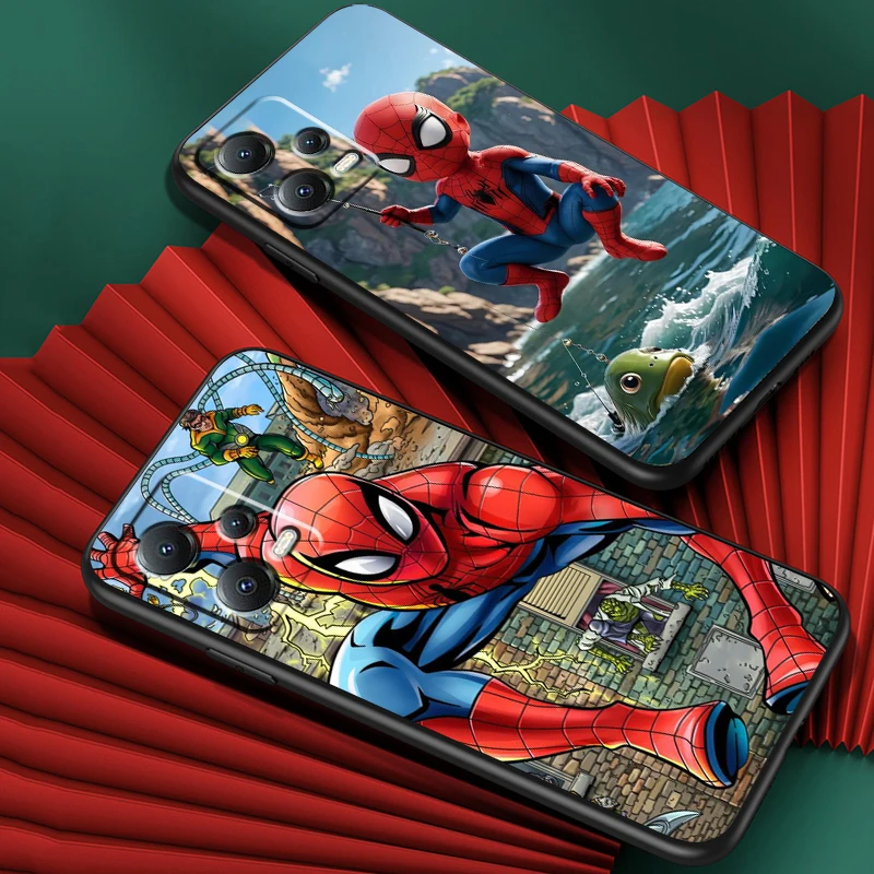 Marvel Spider Man Catroon For Xiaomi Redmi Note 13 12R 12 12S Turbo 11 11T 11S 10 10S Pro Plus 5G Black Cover Phone Case