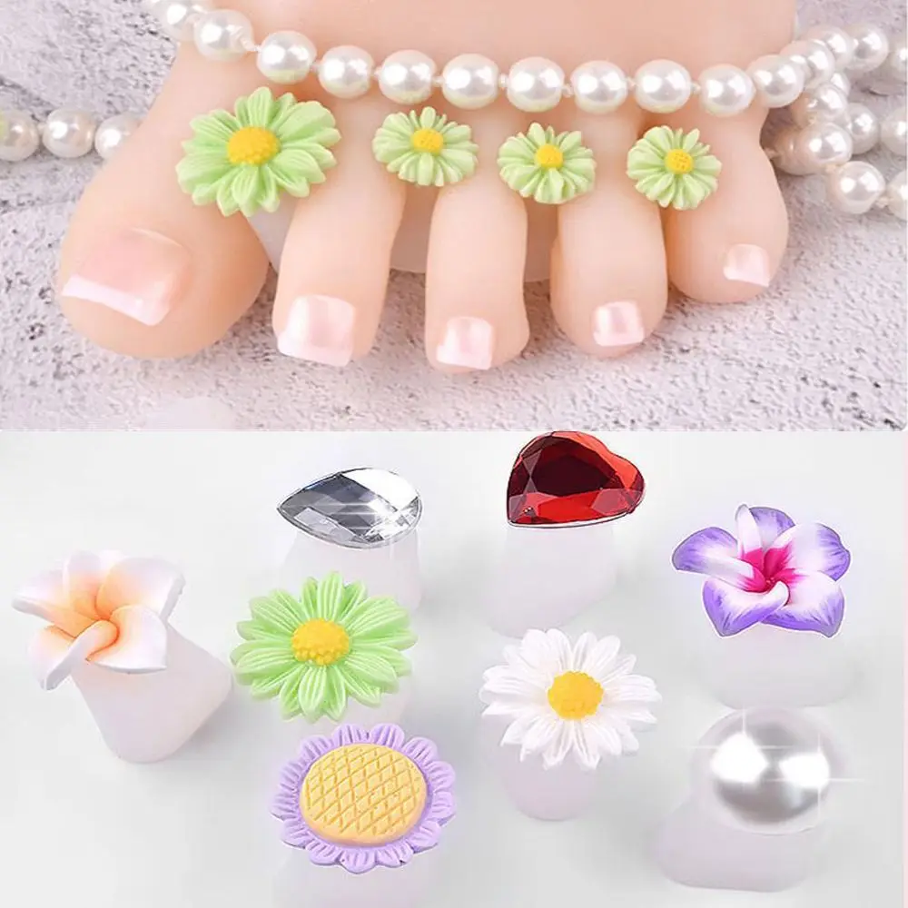 8 Pcs Comfortable Crystal Diamond Waterdrop Toe Silicone Separator Pedicure Tool Flower