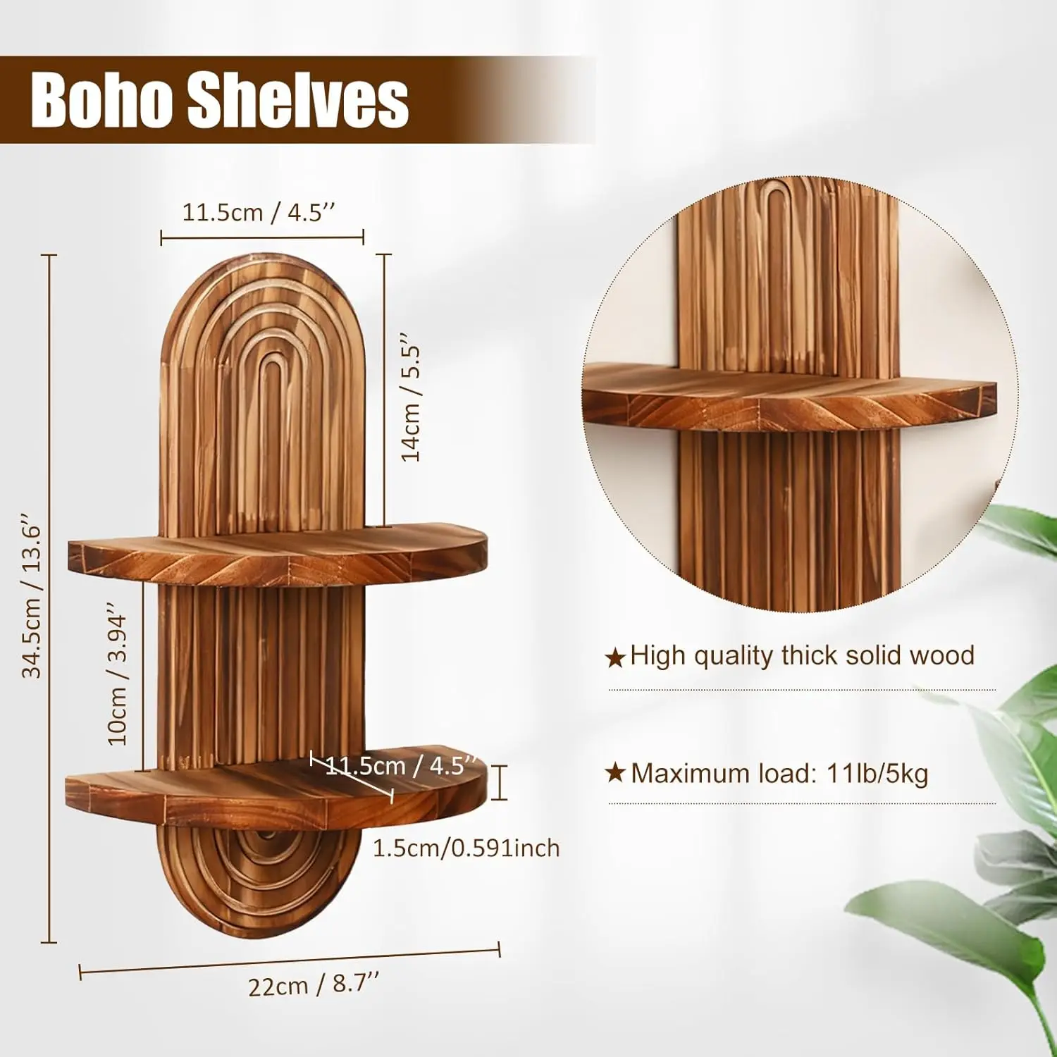 Wood Floating Shelves, Multi-functional Wall-mounted Storage Rack, Suitable for Decoration in Bathrooms, Bedrooms, Kitchens, Living Rooms and Laundry Rooms, Utility Racks - view 2