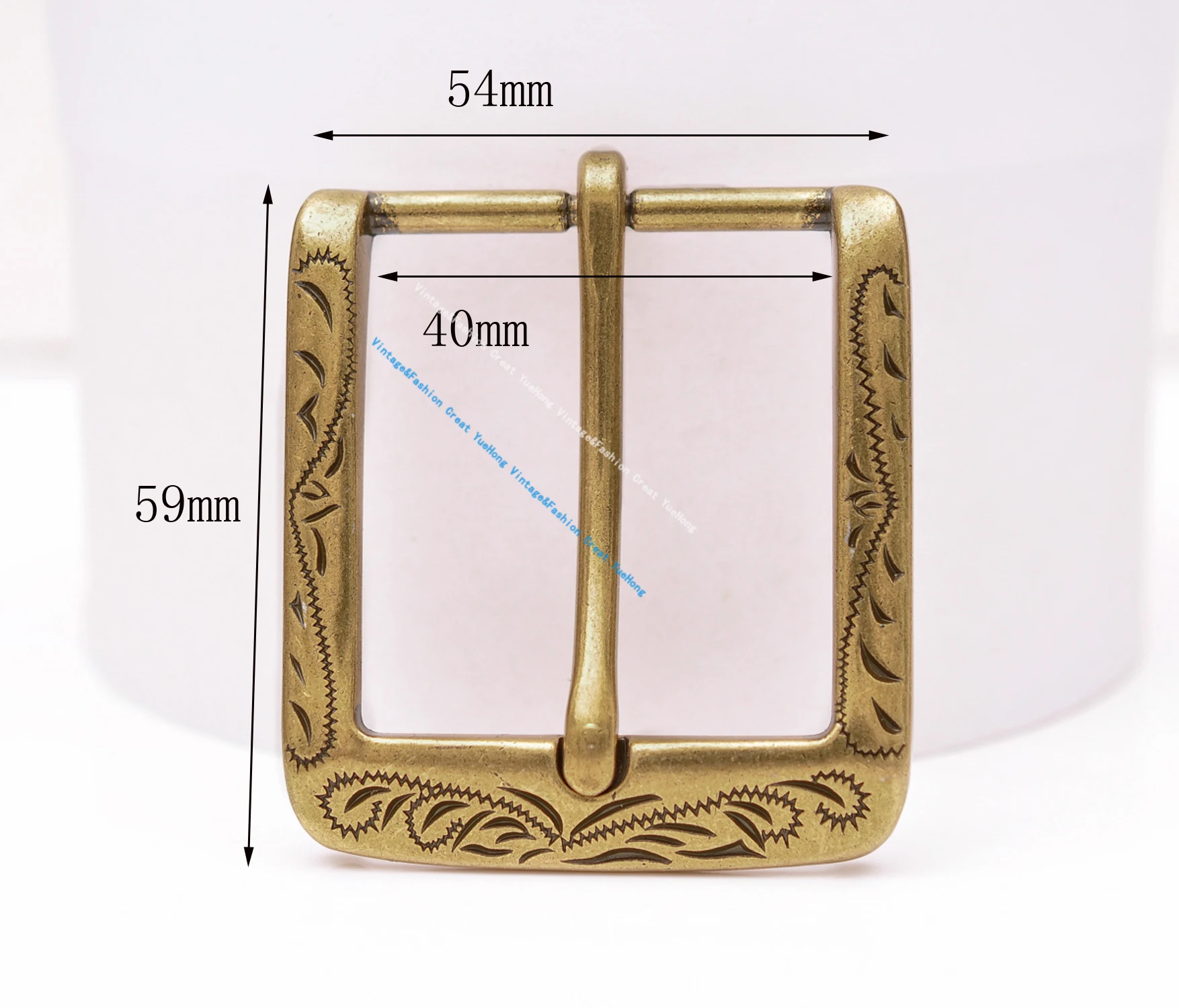 54X59MM (Inner 40MM ) Retro Flower Carved Antique Brass Prong Pin Buckle Men Leather Belt Buckle