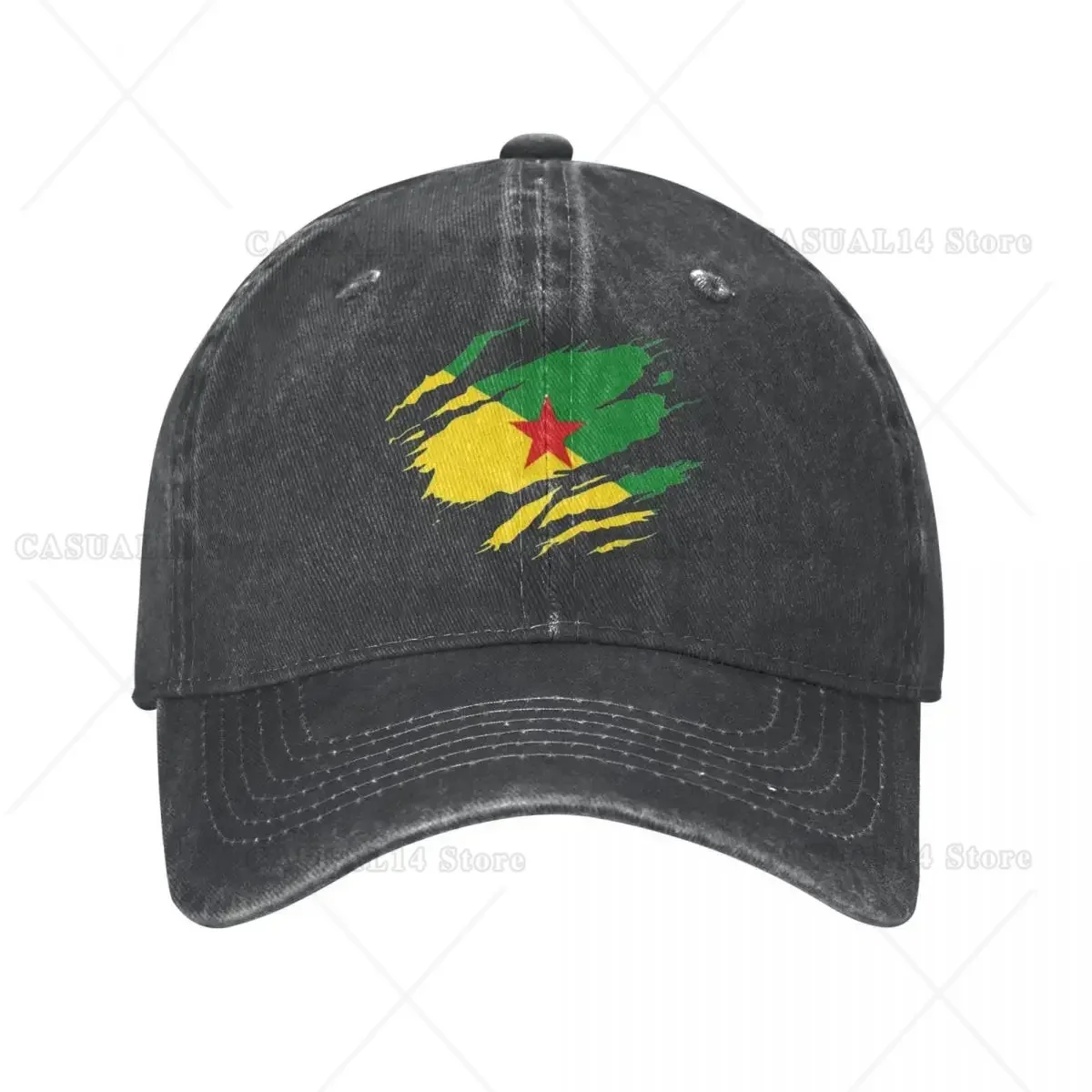 

Torn Style Guyana Flag Baseball Caps Distressed Denim French Guiana Sun Cap Men Women Outdoor All Seasons Travel