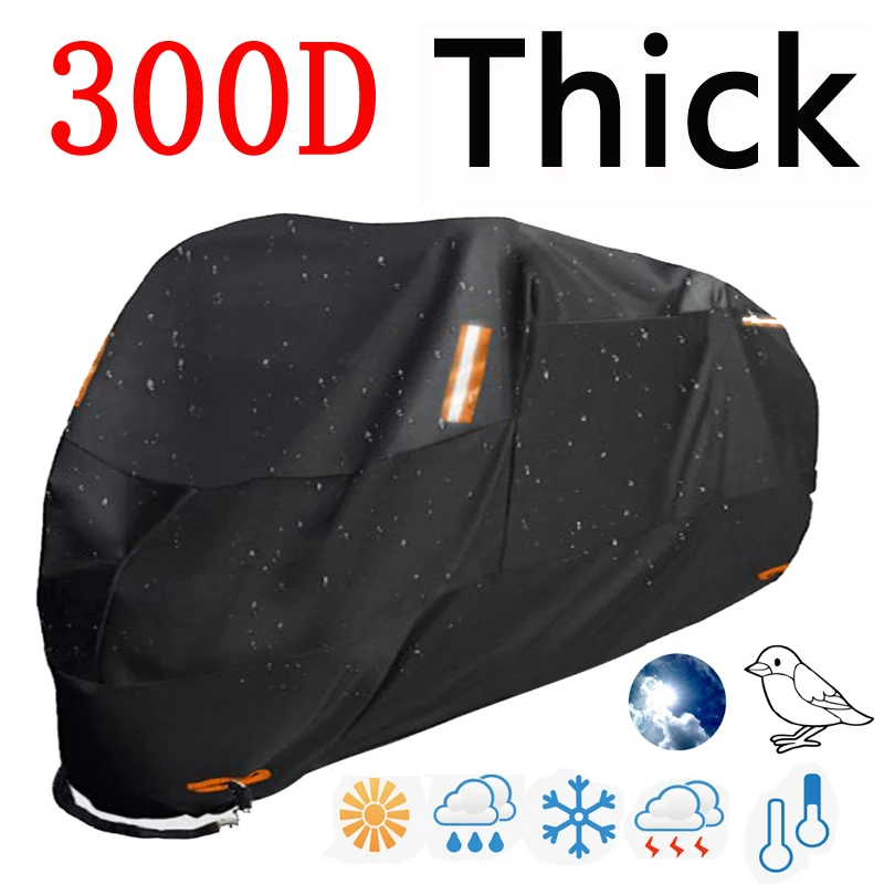 Motorcycle Cover Waterproof Dust Rain Snow UV Protection Thick 300D Black Indoor Outdoor M L XL XXL 3XL 4XL