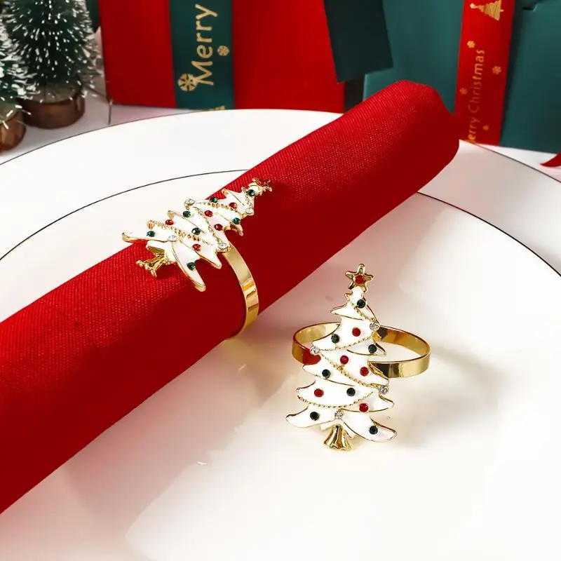 White Christmas Tree Napkin Rings 1Pcs Durable Table Decor for Xmas Party Bridal Banquet Dining Table Decoration