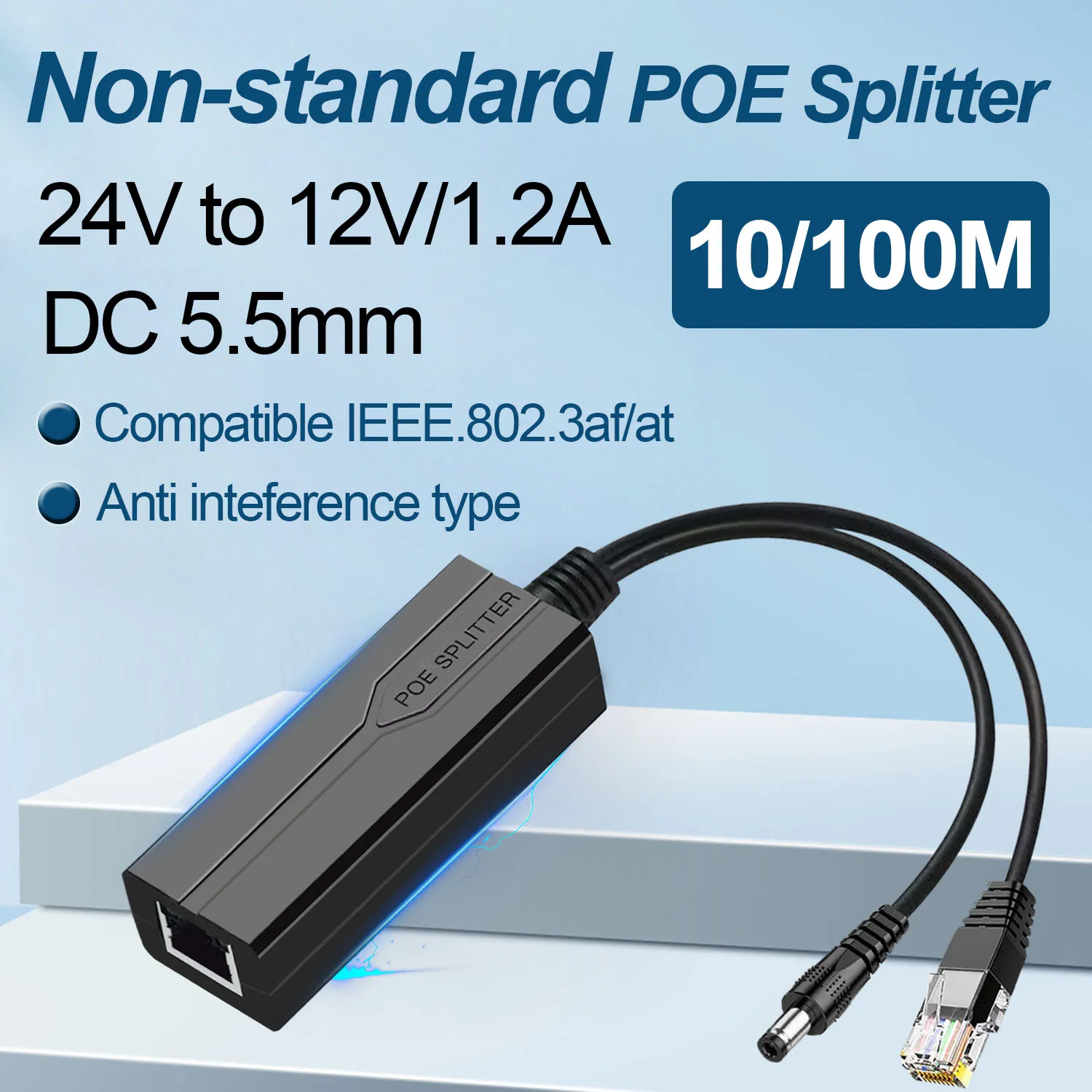 adaptador divisor poe 24v a 12v ativo dc separador adaptativo modulo de alimentacao do cabo injetor sem isolamento para 100m camera 12a 01