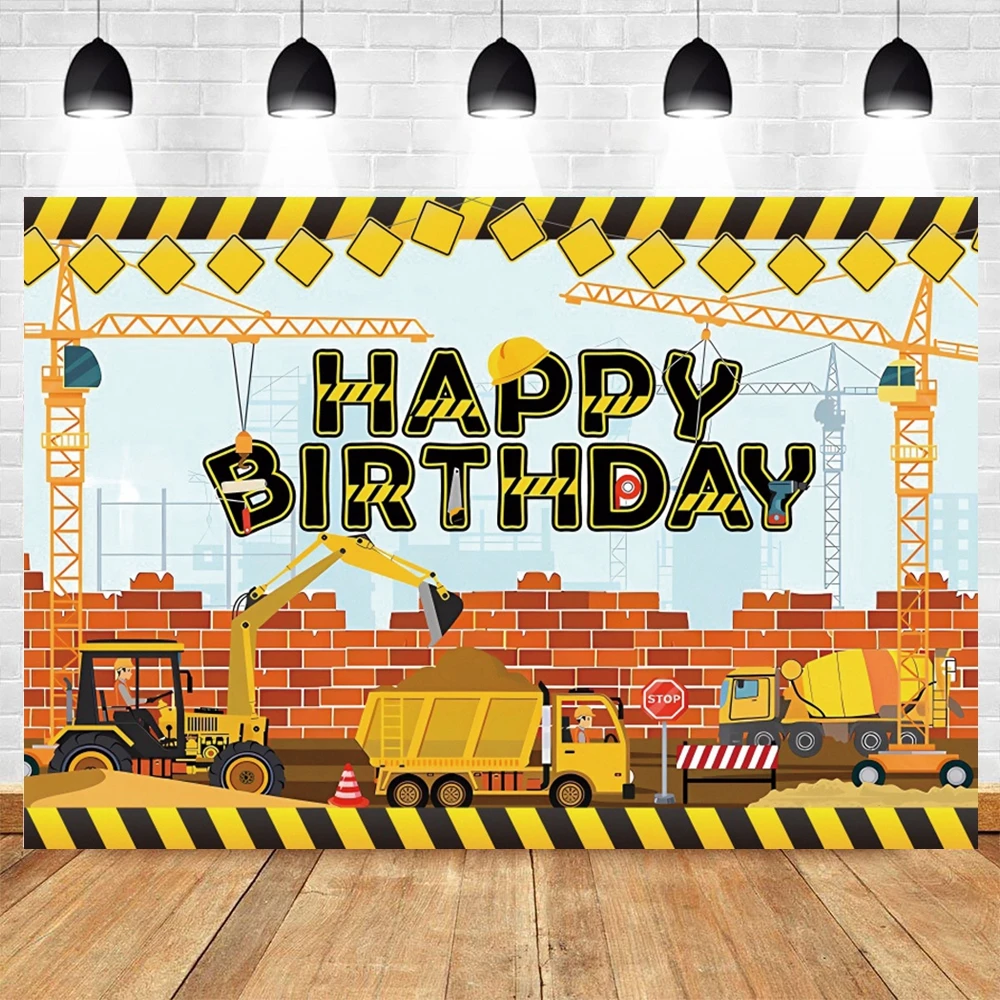 Construction Team Backdrop Photographic Baby Birthday Party Decor Excavator Car Traffic Background Photography For Photo Studio