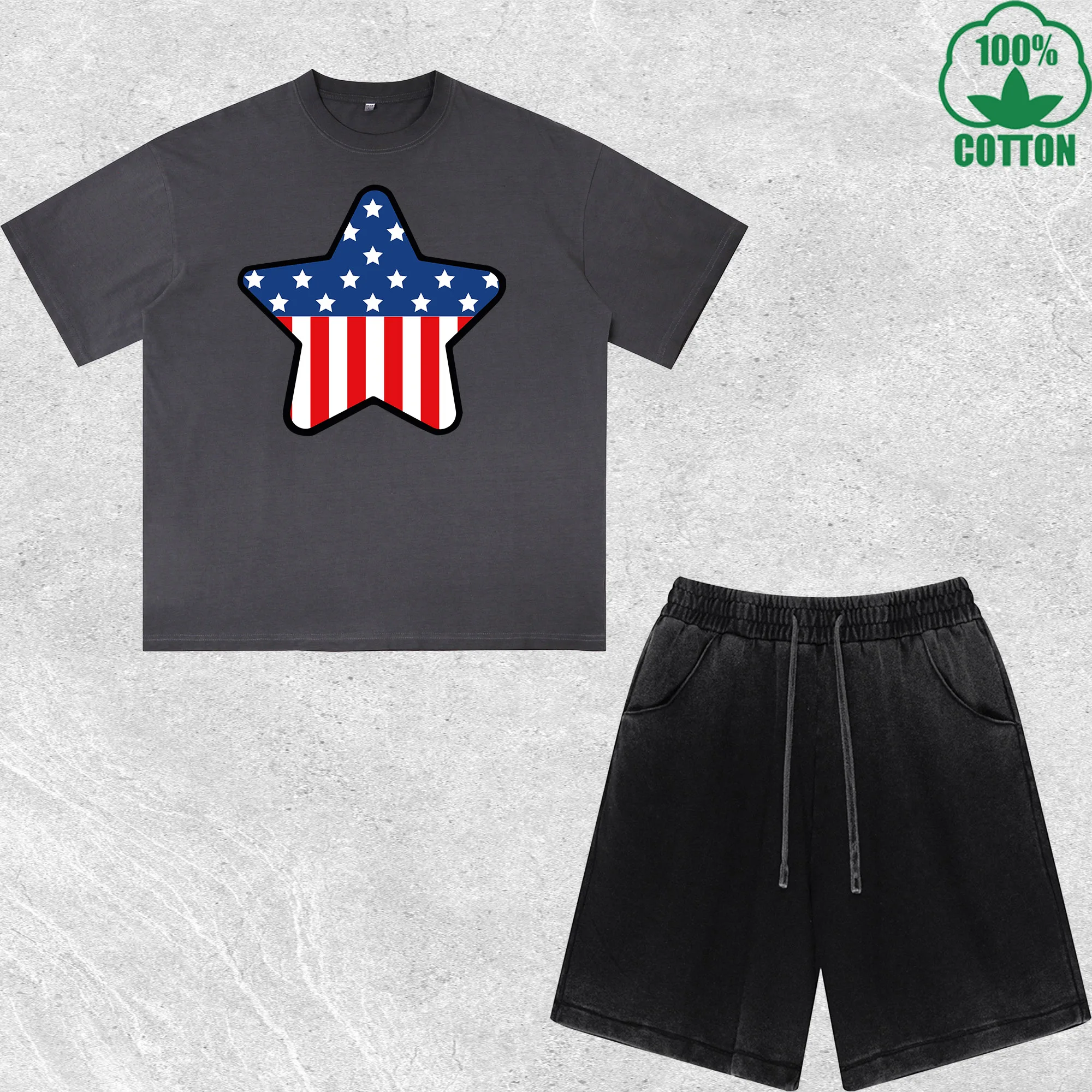 

Happy Independence Day Printed Dirty Wash T-Shirt Shorts Set Multicolor Combo Loose Trendy 100%Cotton