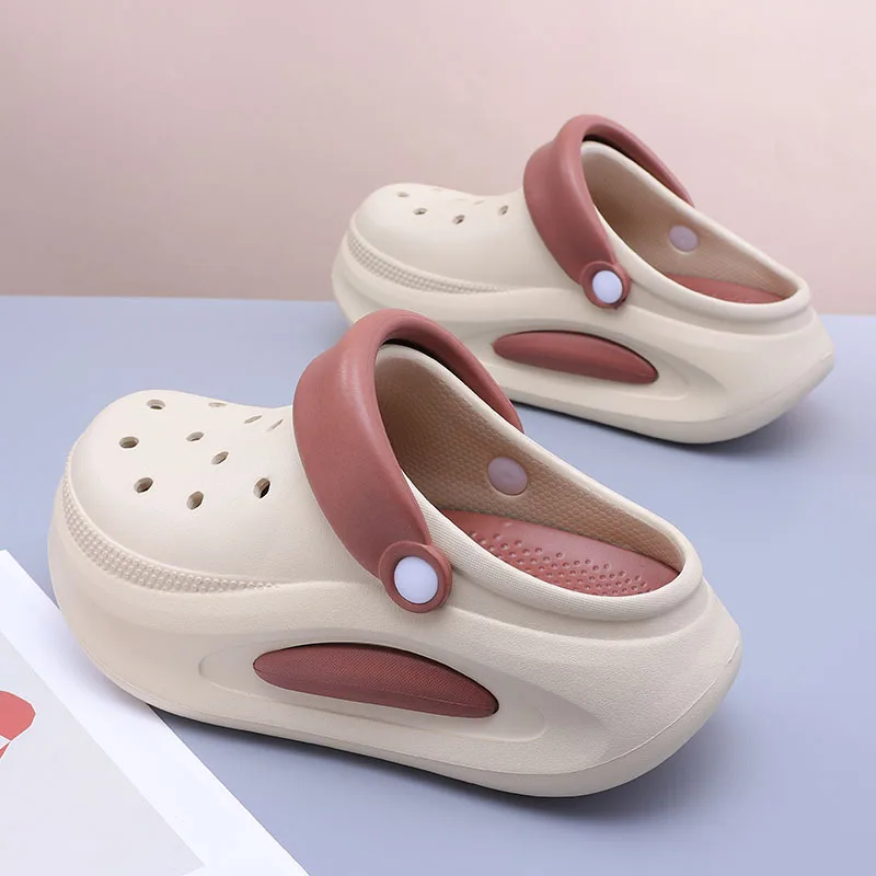 6cm Women\'s Thick Hole Shoes Fashion Lovely 2024 Summer Soled Height Increasing Shoes Anti Slip Beach EVA Sandals Garden Shoes