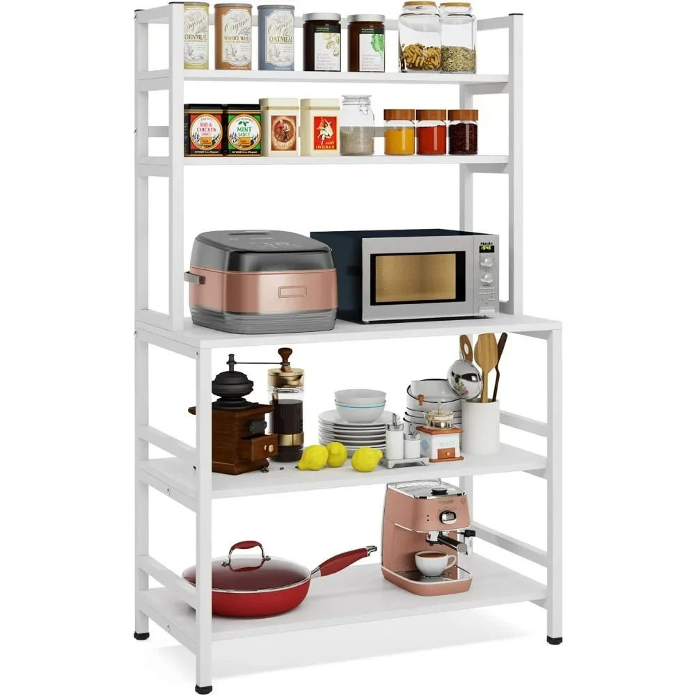 

5-Tier Kitchen Bakers Rack with Hutch, Microwave Oven Stand, Free Standing Kitchen Utility Cart Storage Shelf Organizer