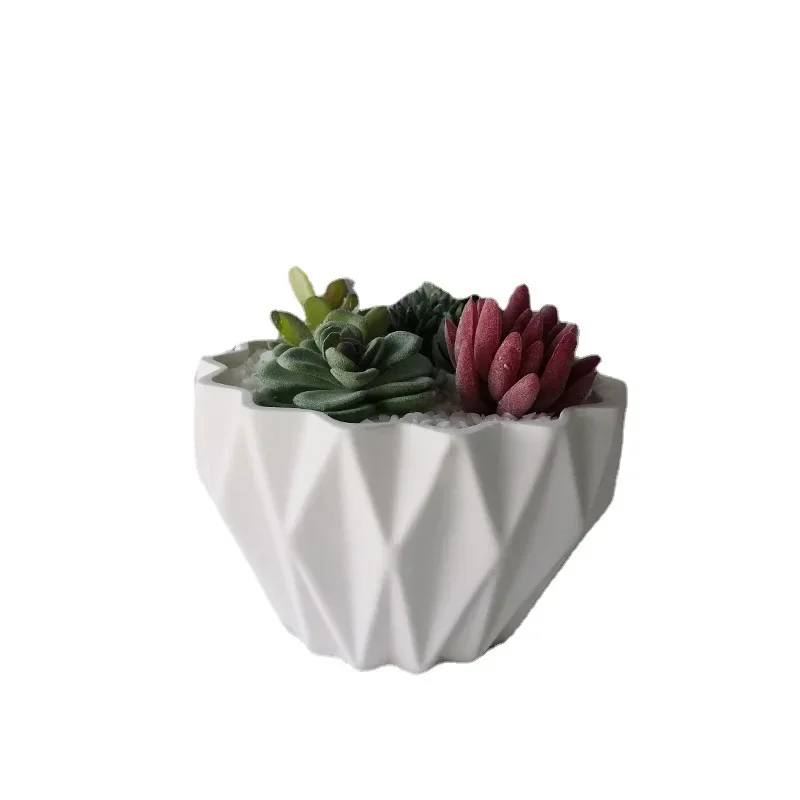 3D Geometric Polygon Cement Flower Pot Mold DIY Resin Gypsum Flower Pot Silicone Mold