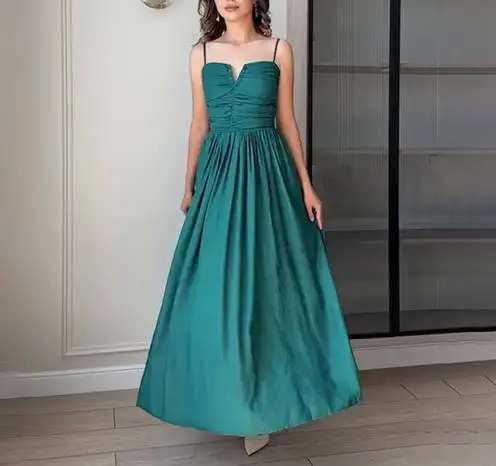 

Women's Dress Summer New French Elegant Sexy Style Solid Color Deep V-Neck High Waist Slit Sleeveless Suspender Party Dress