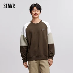 Semir Sweatshirt Men 2024 Winter New Contrasting Color Spliced Retro College Style Loose Embroidered Trendy Personality Top