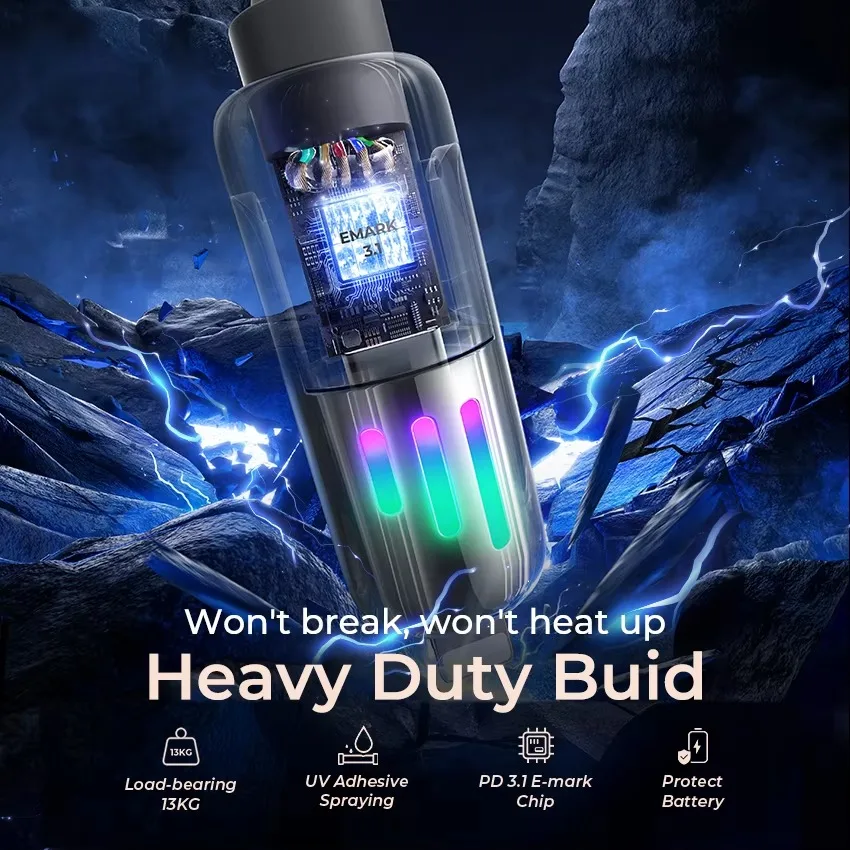 1 قطعة LISEN 240 واط السمين USB C كابل شحن سريع 4 في 1 كابل بيانات 6.6FT سبائك الزنك مع ضوء التنفس للهاتف/ماك بوك/آي باد