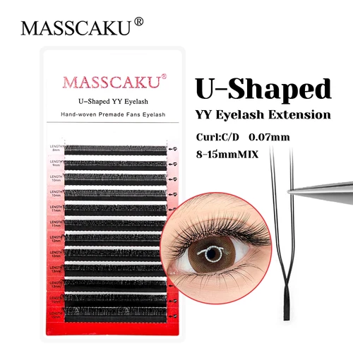 Pestañas MASSCAKU en forma de U YY, 0,07mm de espesor, longitud mixta, diseño Y, extensión de pestañas, cómodas, ligeras, fáciles de usar