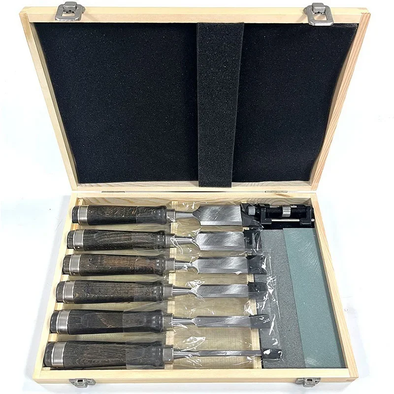 Woodworking Chisel Set 6pcs/8pcs Sharp Flat Chisels Professional Portable Hand Carved Tools Wood Carving Tool with Wood Handle