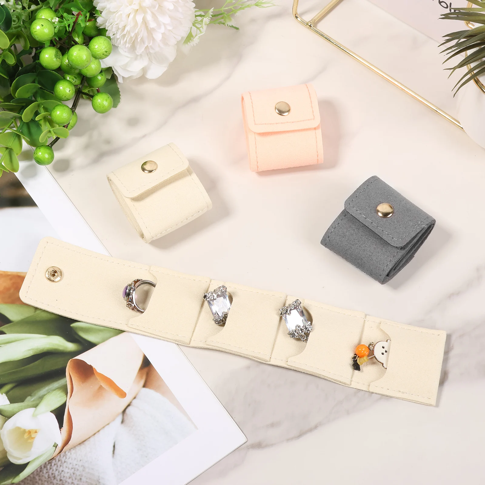 

12 шт., мини-сумка для хранения ювелирных изделий, складная сумка из искусственной кожи с металлической пряжкой, дорожные серьги, кольца, ожерелье, подвеска, сумка-органайзер