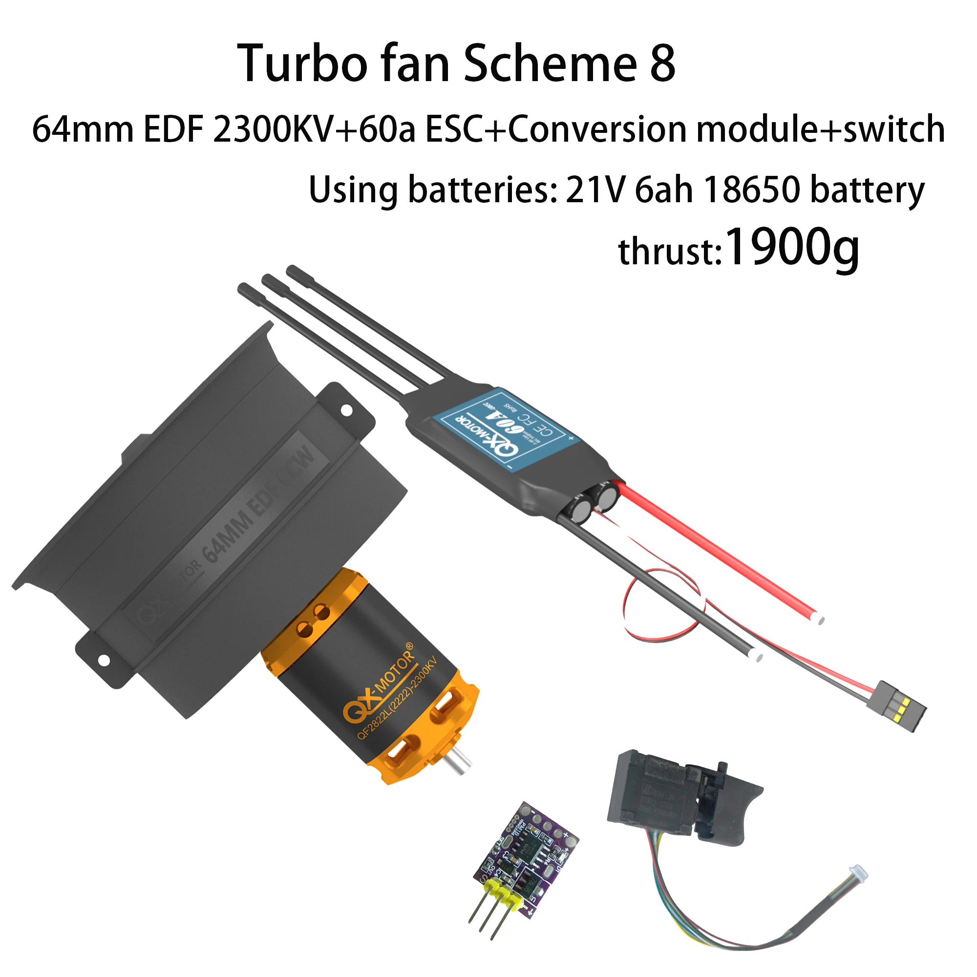 50mm 64mm 70mm EDF brushless motor with 1000W controller esc with switch for turbo fan blower Spare parts