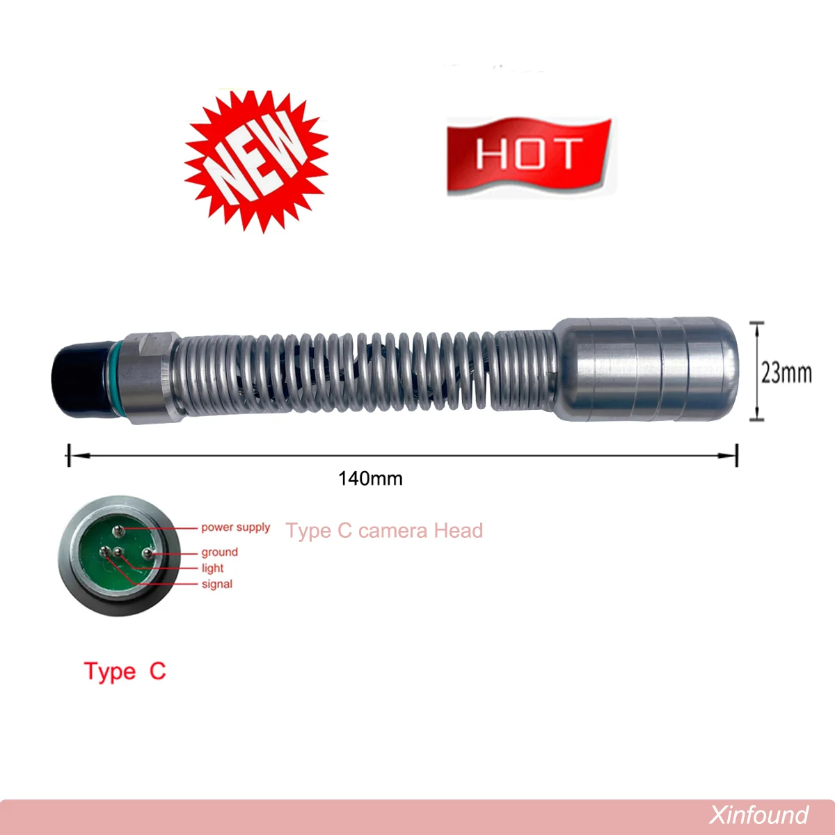 Kepala Kamera Inspeksi Pipa Saluran Pembuangan Tipe A B C dengan Pegas Lunak 23mm, Pengganti dengan 12 Lampu LED dan suku cadang perbaikan