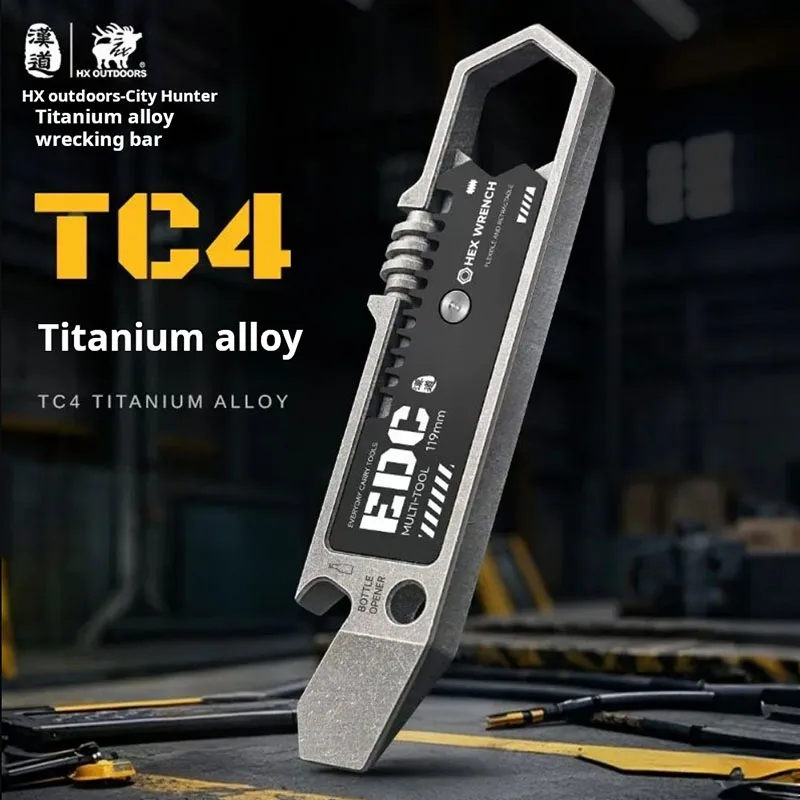 

City Hunter Titanium Alloy CT4 Crowbar CNC Process Multifunctional Portable bottle opener with wrench EDC Combination Tools