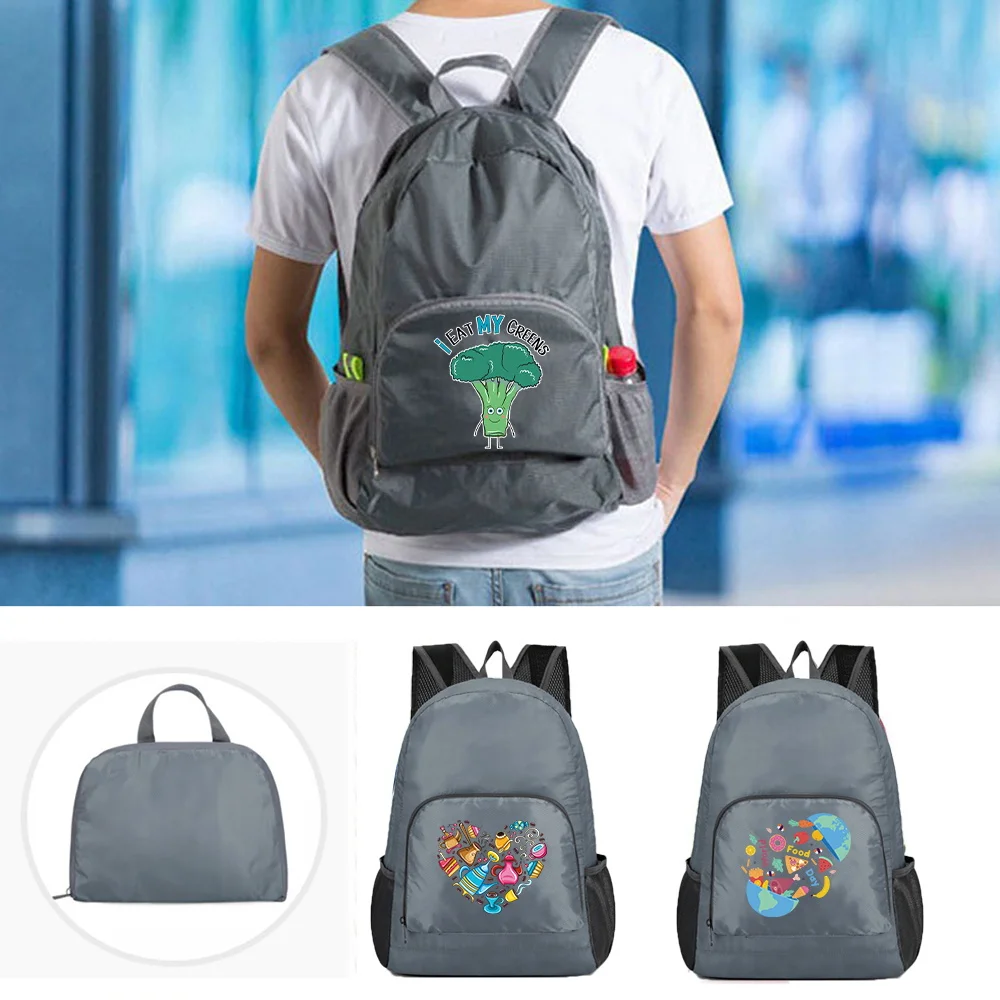 

Складной вместительный ультралегкий рюкзак, дорожная сумка, походный ранец с узором в виде еды, уличный спортивный рюкзак для мужчин и женщин