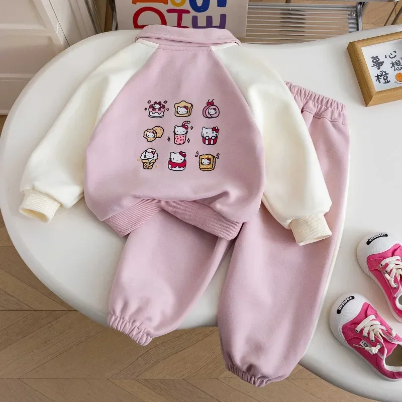 

Hello Kitty Anime Kawaii MINISO Ins Fashion Children Long Sleeve Hoodie Pants Set Cute Children Sports Two-piece Set Cloth Gifts