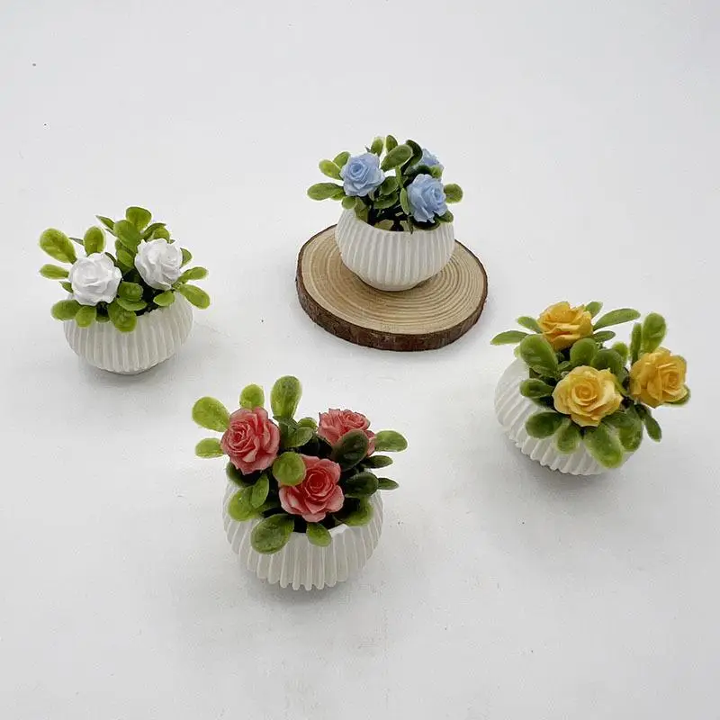 NEW 1Pcs Doll House Living Room Scene Decoration Mini Rose Plant Potted Plants Model Miniature Landscape Handicrafts