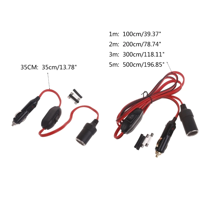 12V 24V Cigarette Lighter Extension Cord with Switches Car Cigarette Lighter Male Plug to Female Socket Extension Cable