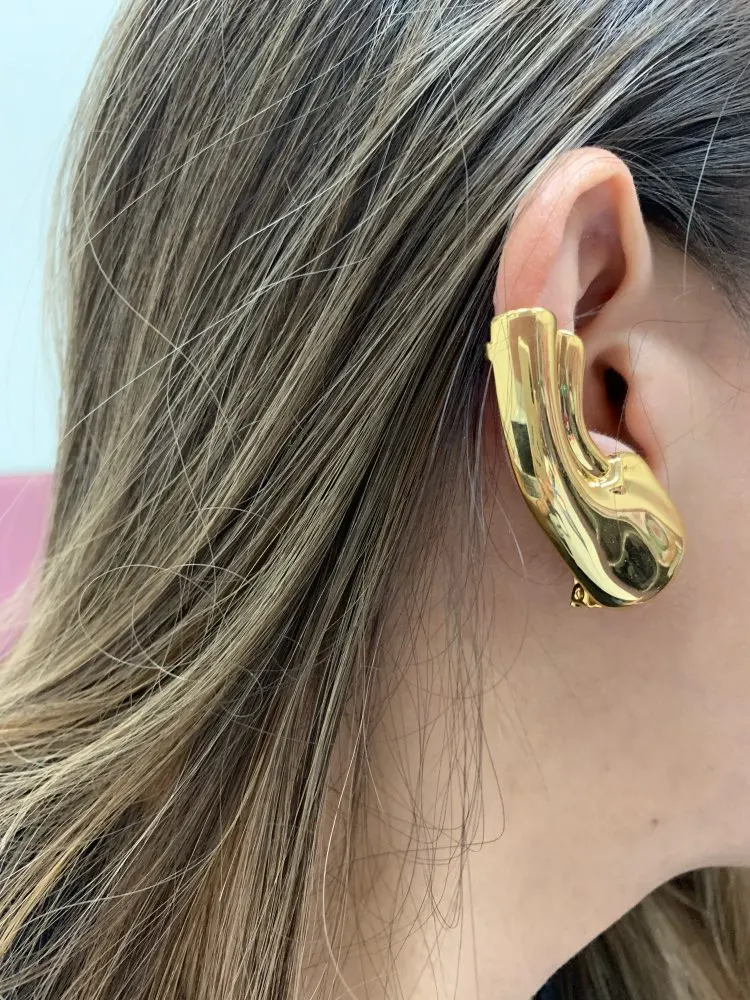 Brass With 18K Gold Ear Armour Clip Earrings  Women  Jewelry Punk Party Gown Runway rare Boucle Korean Japan INS Boho Top Gothic