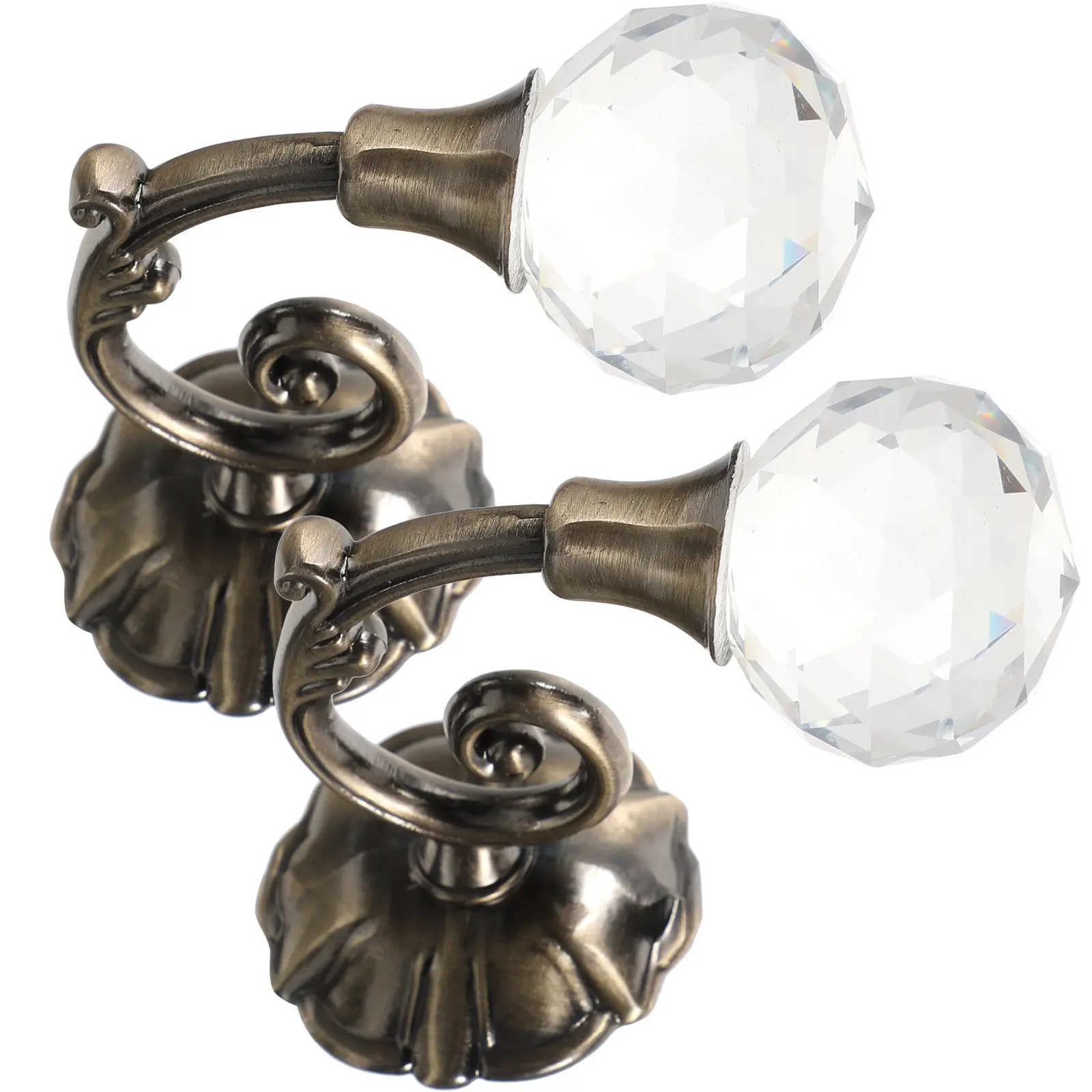 Vintage Drapery Hooks with Crystal Balls Brass Finish for Curtains Clothes Hats Elegant Wall Mount Holdbacks Set