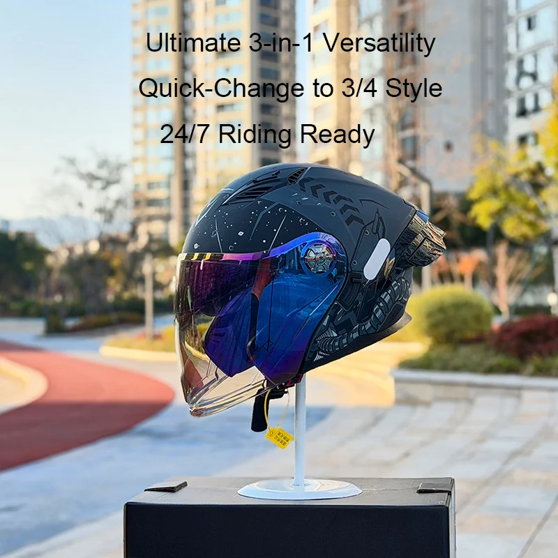 

Модульный шлем NBTK Starry Sky: легкий корпус, двойные визоры, режимы 3-в-1 + 3/4 с дополнительным визором, сертифицированный DOT.