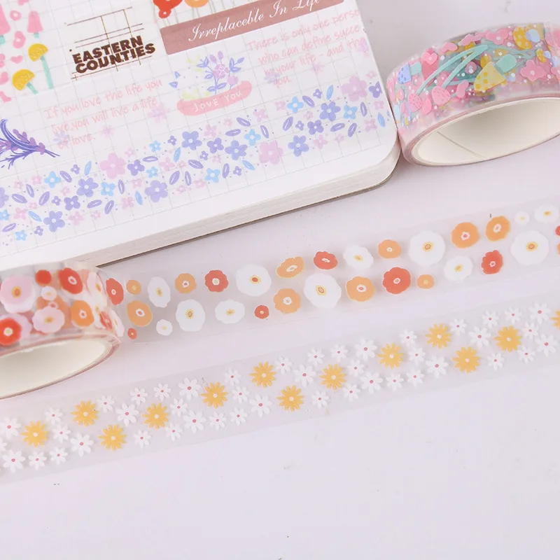 Transparent Floral Washi Tape DIY Scrapbooking Stickers Gift Set for Journaling Decoration colourful tape