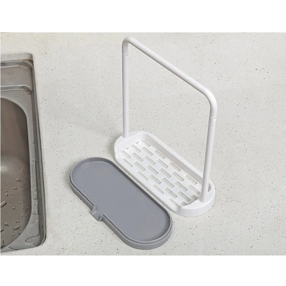 Beige Hard Plastic Holder Kitchen Towel Rack Countertop Organizer Dishcloth Sponge Drying Stand Stable Base Removable Easy