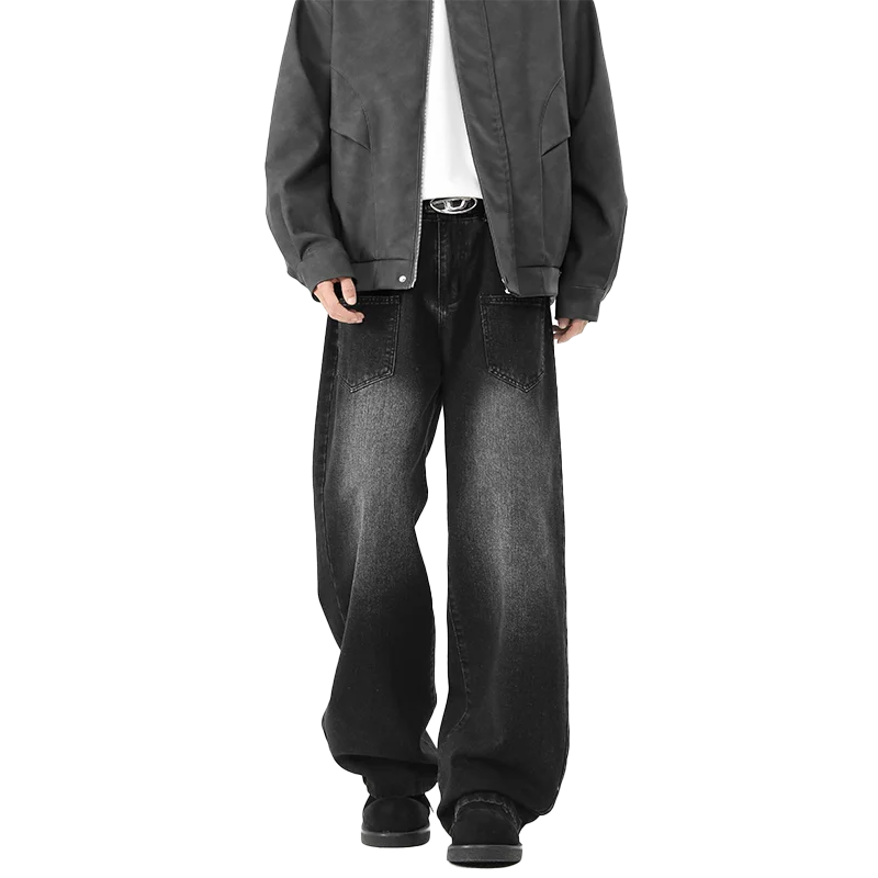 الرجال جينز غير رسمي فضفاض أنماط الربيع والخريف حجم كبير موضة أنبوب مستقيم معلقة الشعور فضفاض الرجعية بنطال ذو قصة أرجل واسعة