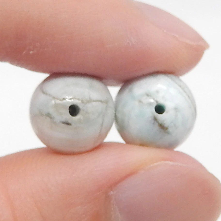 1 Pair Natural Larimar Round 10mm Beads for Jewelry Making , Half Drilled Beads Earrings,Simple Fashion Goes With Everything